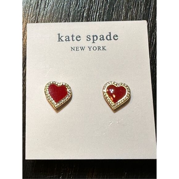Kate Spade NWT earrings - red heart with pave outline - Picture 3 of 9